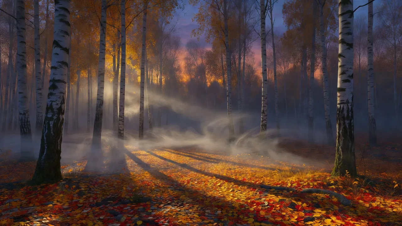 Forêt de bouleaux au crépuscule