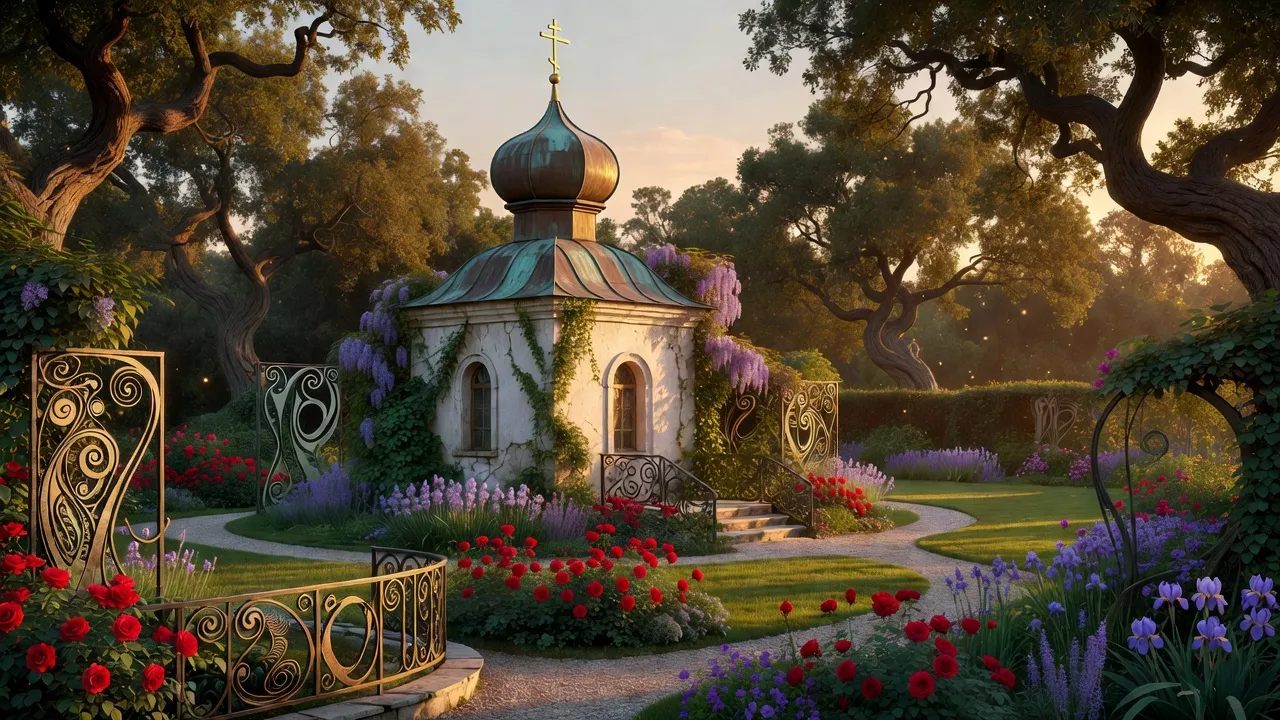 Ancienne église orthodoxe russe dans un jardin européen