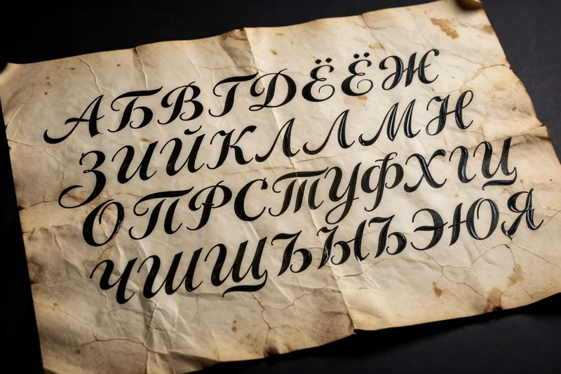 Calligraphie de l’alphabet cyrillique sur parchemin
