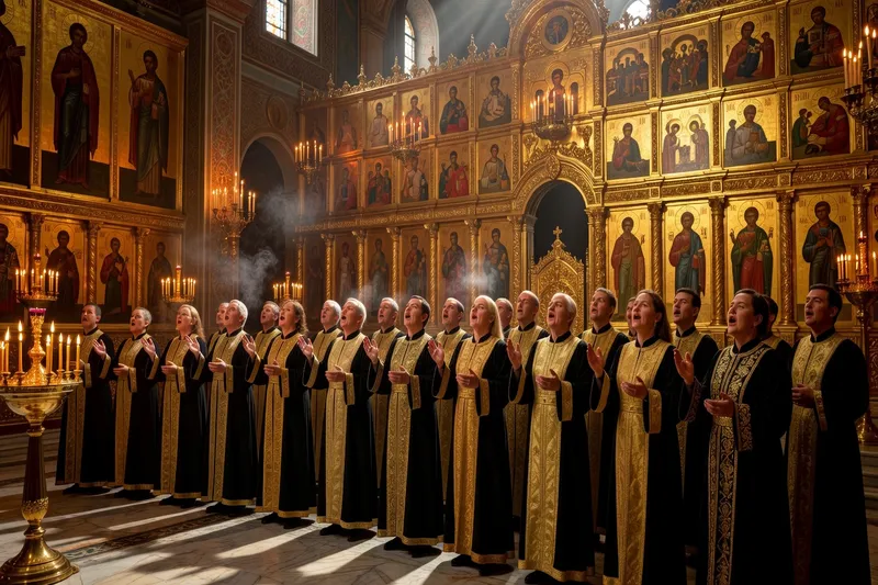 Chœur orthodoxe russe dans une cathédrale dorée