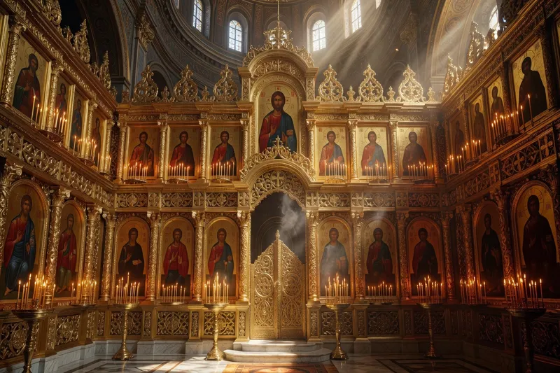 Iconostase dorée d’une église orthodoxe russe