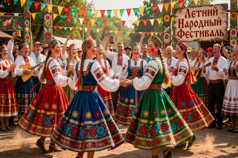 Femmes russes en costumes brodés au festival folklorique