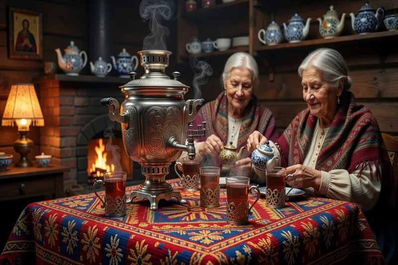 Cérémonie du thé au samovar russe traditionnel